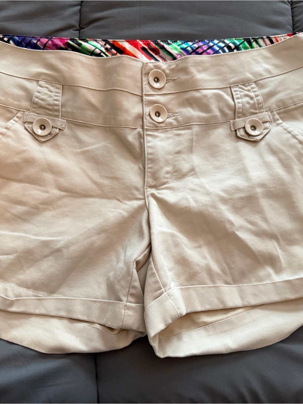Copper Key Beige High-Waist Women’s Double-Button Shorts